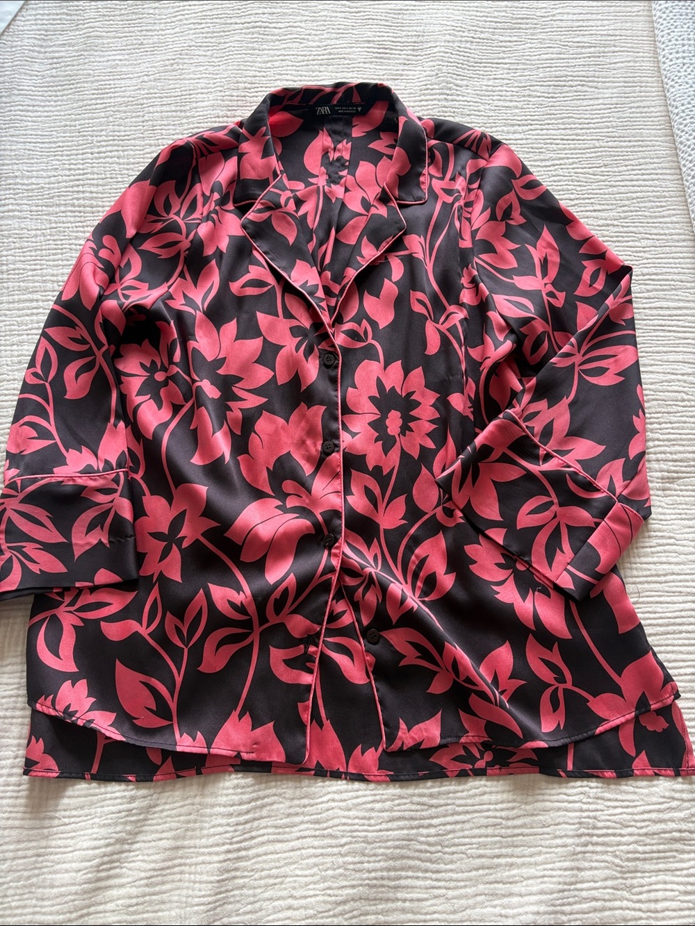 Zara Black & Pink Floral Button-Down Blouse